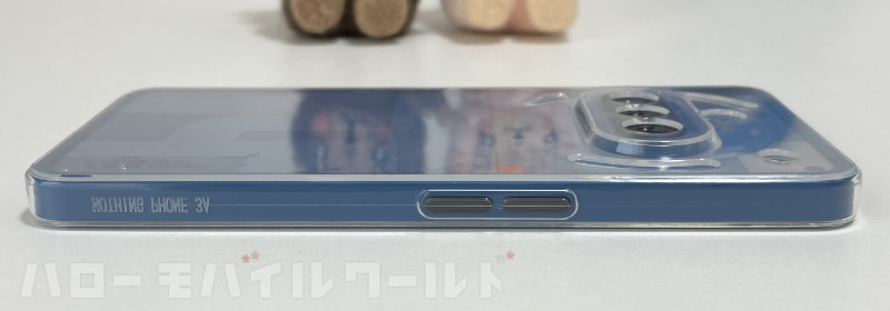 Nothing Phone (3a) 用 TPU クリアケース 装着 側面（ボリュームボタン側）