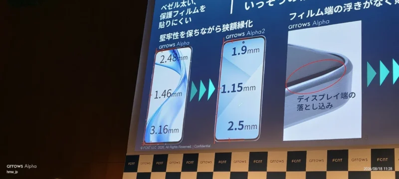 FCNT arrows Alpha2 商品戦略発表会 ベゼルを細く