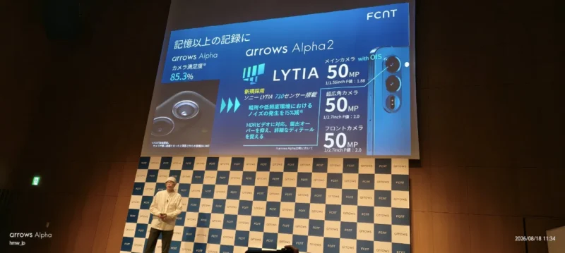 FCNT arrows Alpha2 商品戦略発表会 メインカメラ「LYTIA 710」（1/1.5インチ）センサーを採用
